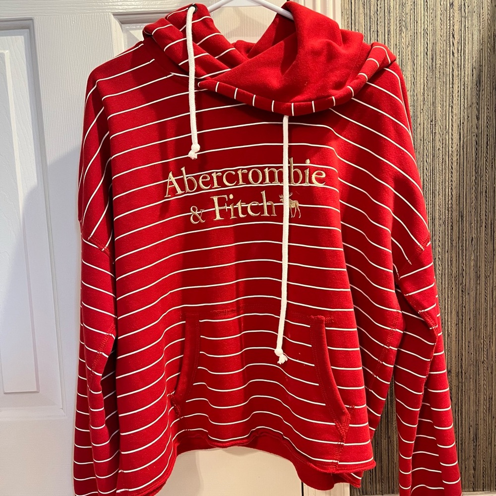 Abercrombie Size L Red Women’s Hoodie with white stripes in perfect condition!